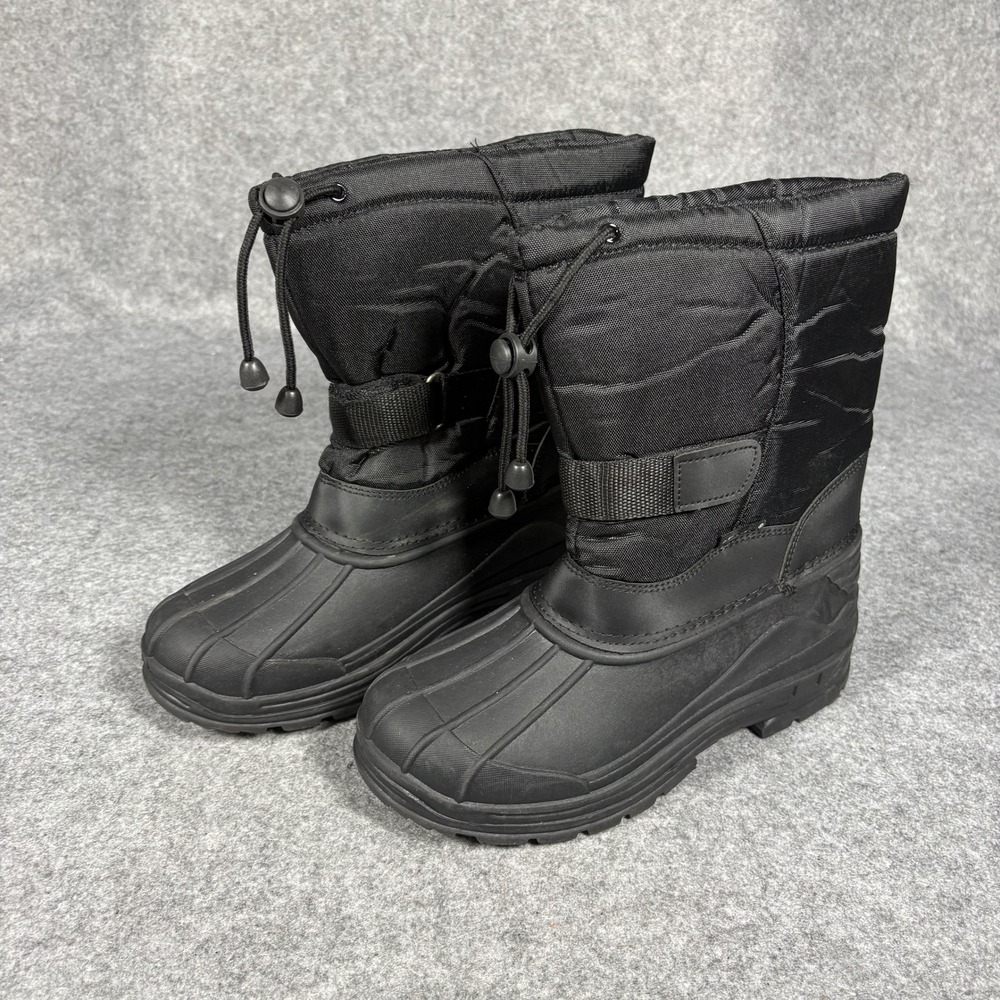 Unbranded #1317 Winter Snow Boots Big Kid 6 Black Insulated Drawstring Duck Boot